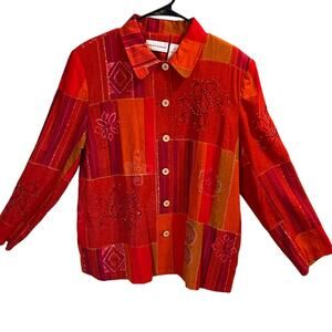 Alfred Dunner Womens Patchwork Beaded Sequins Stitched Jacket Plus Size 16